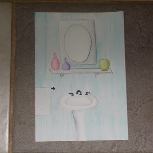 New, Bathroom Decor watercolor painting 7"x10"